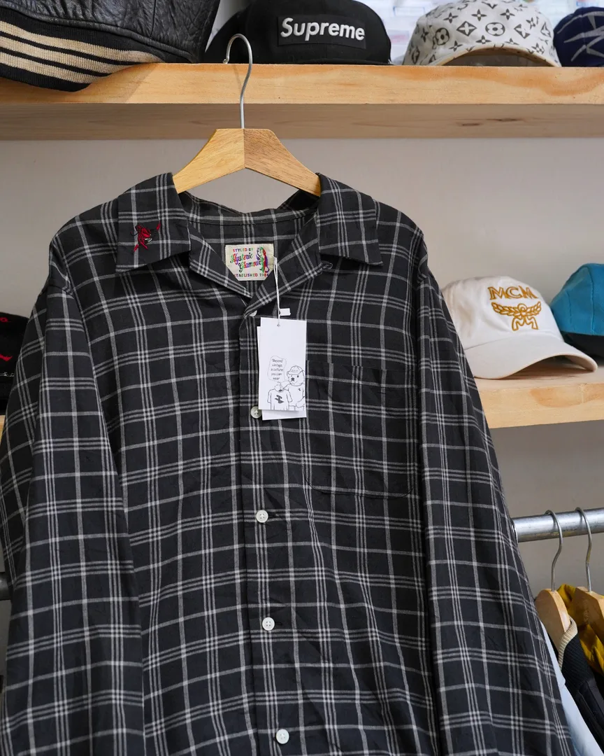 HYSTERIC GLAMOUR HARD HABIT TO BREAK PLAID OPEN COLLAR SHIRT