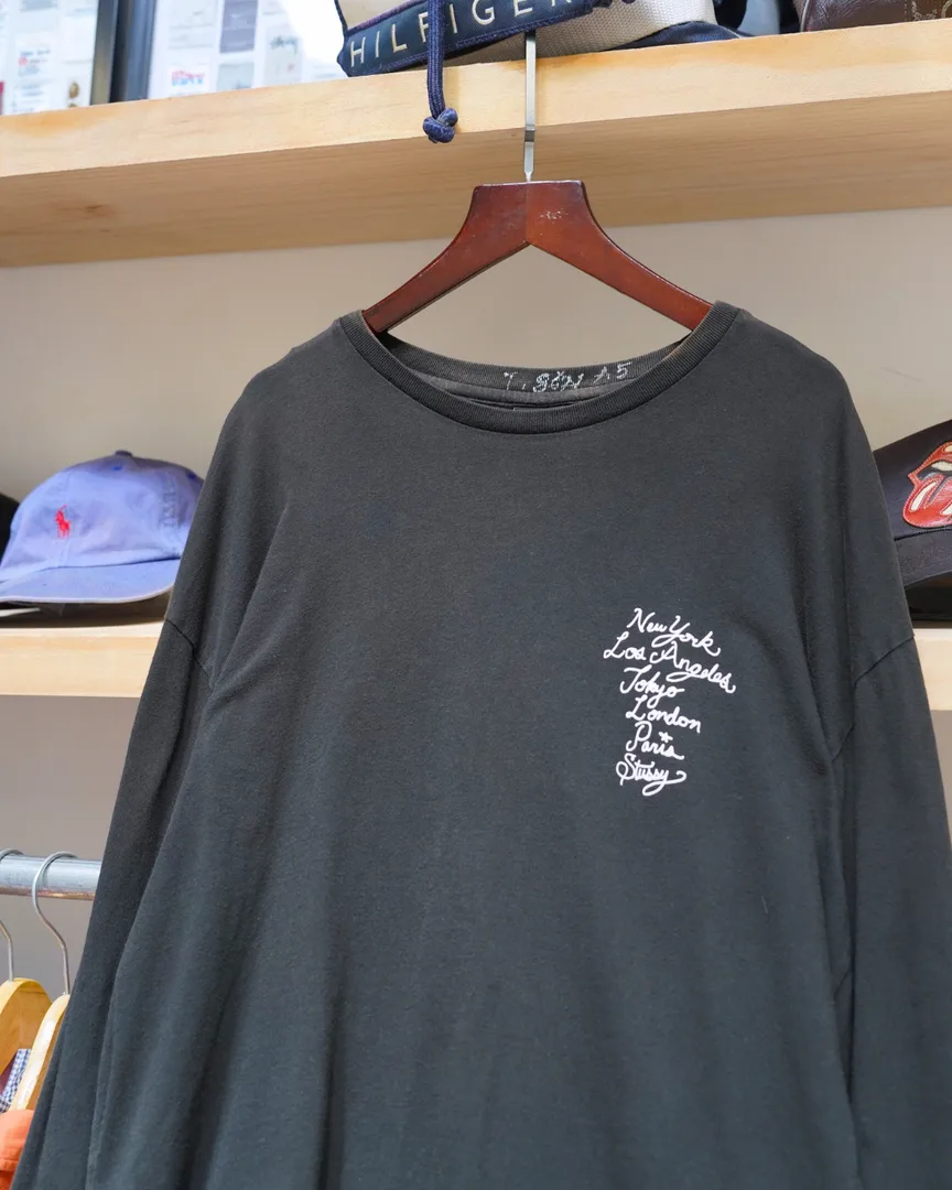 VINTAGE STUSSY WORLD TOUR CITIES SCRIPT LOGO FADED BLACK TEE