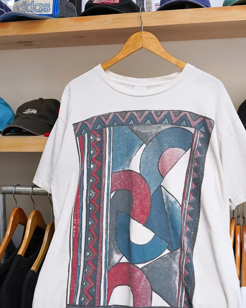 VINTAGE 90S PRO SPIRIT WHITE ABSTRACT ART PRINT TEE
